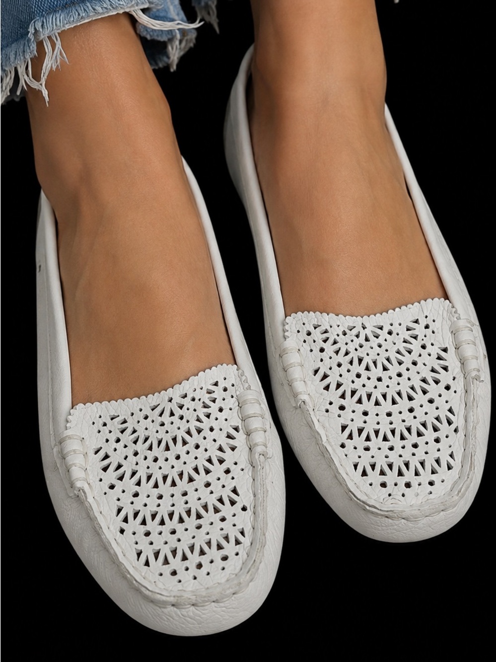 UGG White Laser-Cut Leather Loafers